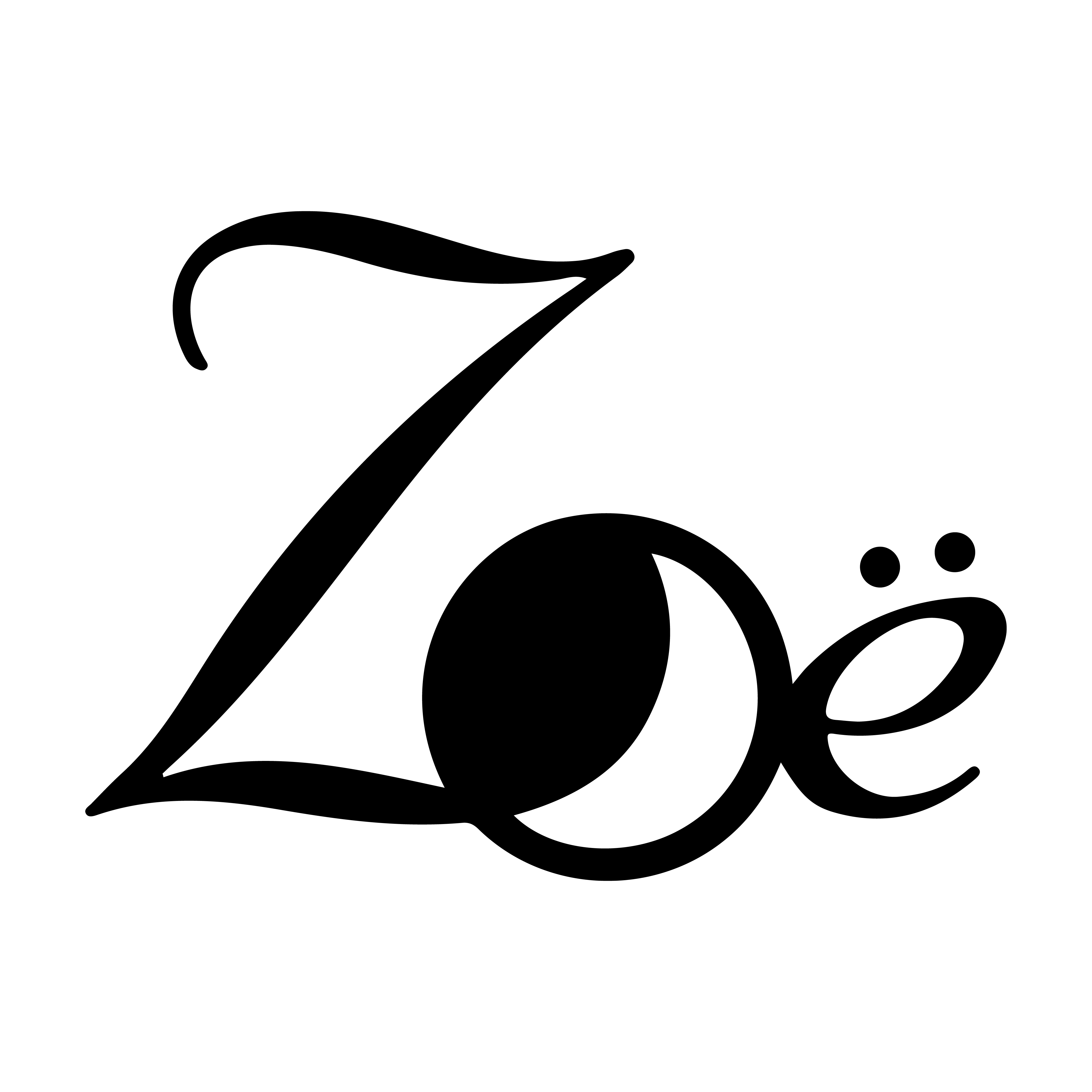 Zoe's logo, handdrawn elements, the O has a moon in it and the e has an umlaut