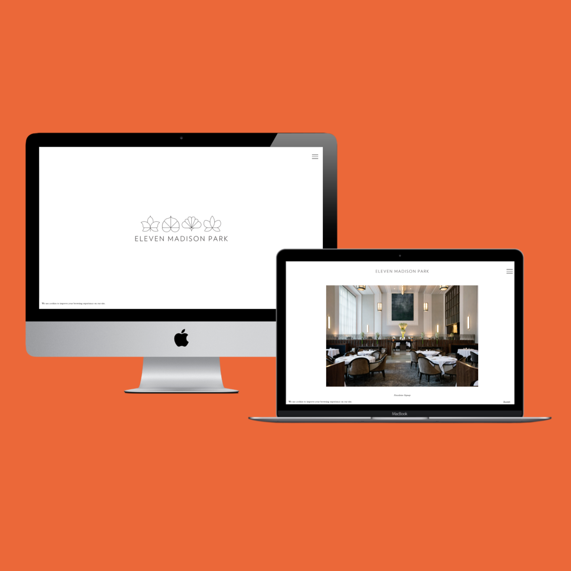 mockup computer screen of a rival restaurant with an orange background